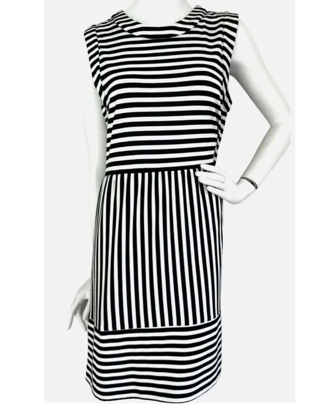 Tiana B. Sleeveless Black & White Striped Shift Dress